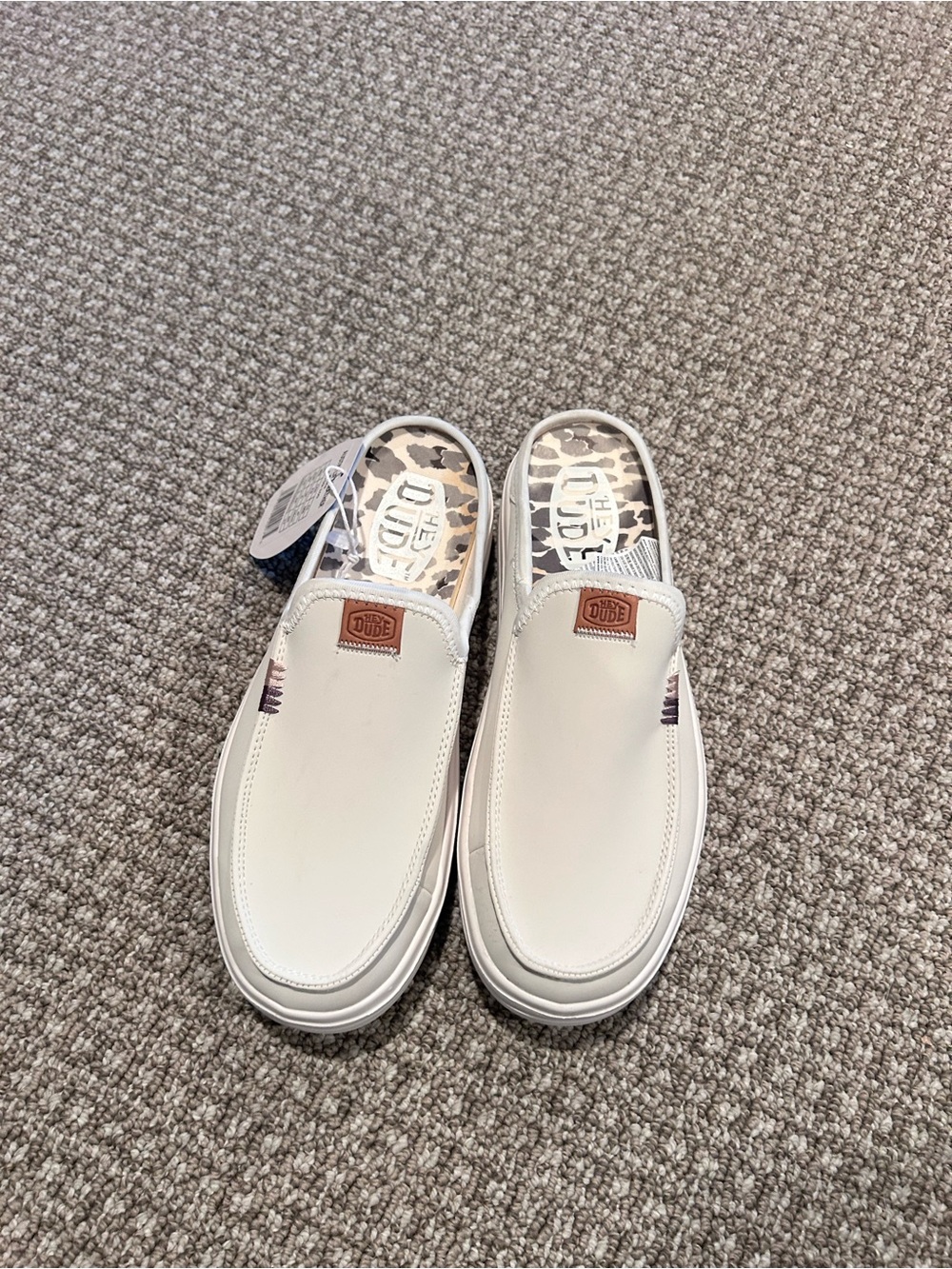 Hey Dude Women's Slip-On Platform Shoes in Off-White with Brown Logo Patch - Picture 4 of 4
